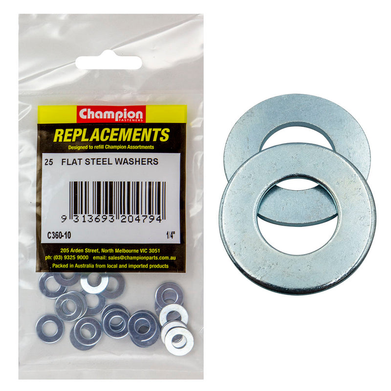 Champion 1/4in Flat Steel Washer (Zn) -25pk Default Title