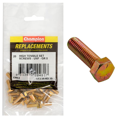 Champion 1/4in x 5/8in UNF Set Screw -Gr5 -20pk Default Title