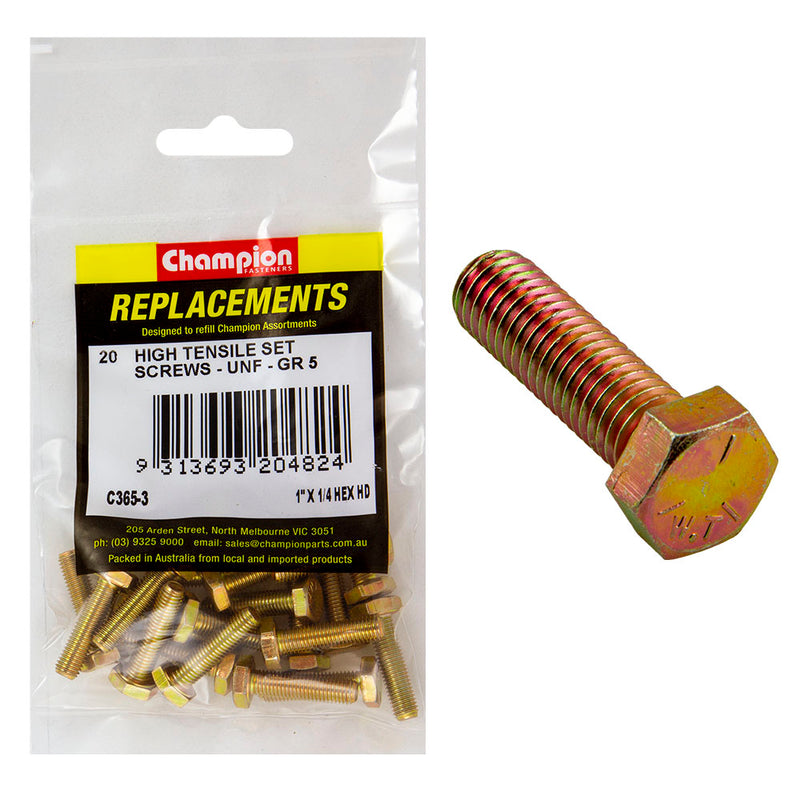 Champion 1/4in x 1in UNF Set Screw -Gr5 -20pk Default Title