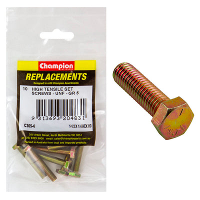 Champion 1/4in x 1-1/2in UNF Set Screw -Gr5 -10pk Default Title