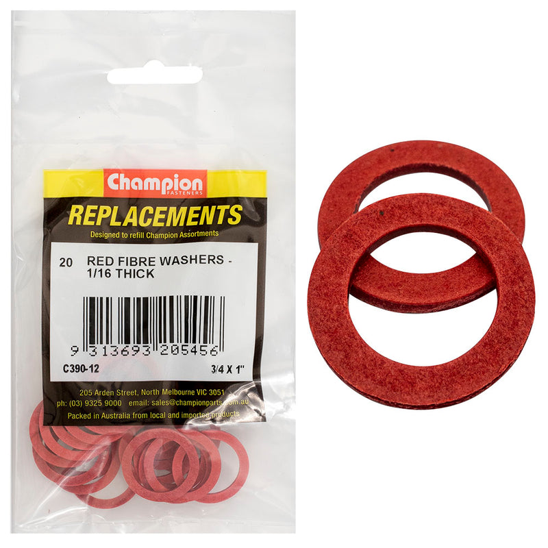 Champion 3/4in x 1in x 1/16in Red Fibre Washer -20pk Default Title