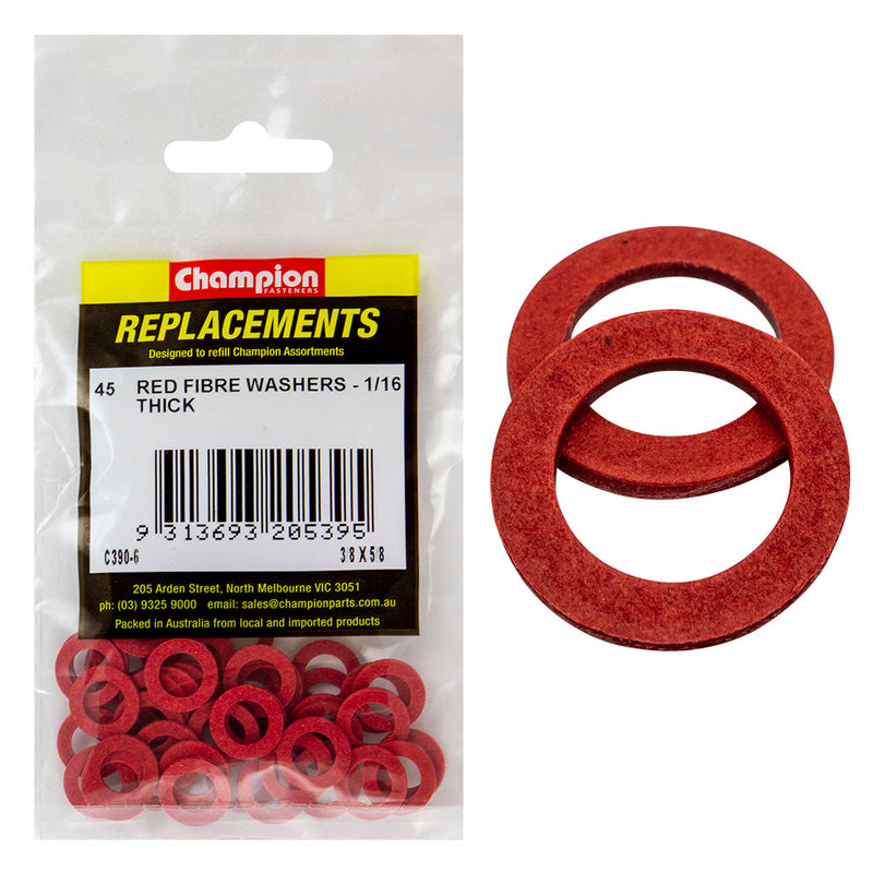 Champion 3/8in x 5/8in x 1/16in Red Fibre Washer -45pk Default Title