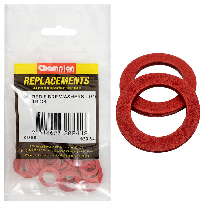 Champion 1/2in x 3/4in x 1/16in Red Fibre Washer -25pk Default Title