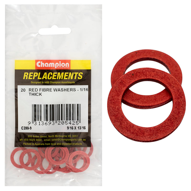 Champion 9/16in x 13/16in x 1/16in Red Fibre Washer -20pk Default Title