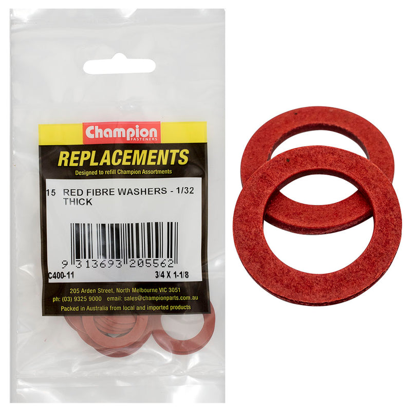 Champion 3/4in x 1-1/8in x 1/32in Red Fibre Washer -15pk Default Title