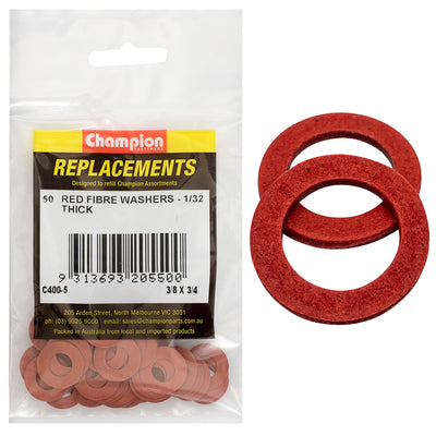 Champion 3/8in x 3/4in x 1/32in Red Fibre Washer -50pk Default Title