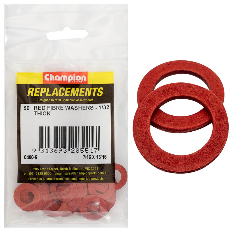 Champion 7/16in x 13/16in x 1/32in Red Fibre Washer -50pk Default Title