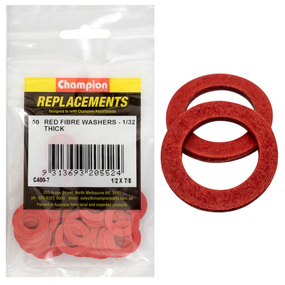 Champion 1/2in x 7/8in x 1/32in Red Fibre Washer -50pk Default Title