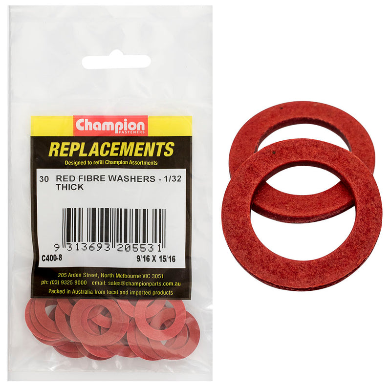 Champion 9/16in x 15/16in x 1/32in Red Fibre Washer -30pk Default Title