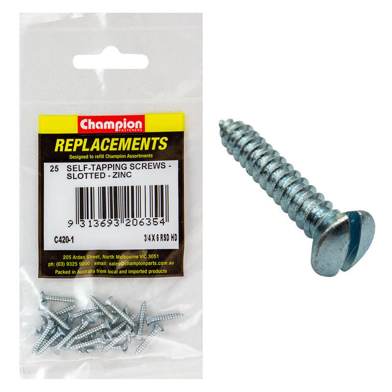 Champion 6G x 3/4in S/Tapping Screw Rsd Hd Phillips -25pk Default Title