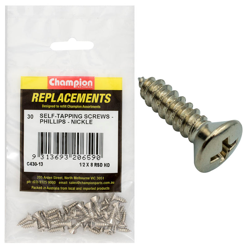 Champion 8G x 1/2in S/Tapping Screw Rsd Hd Phillips -30pk Default Title