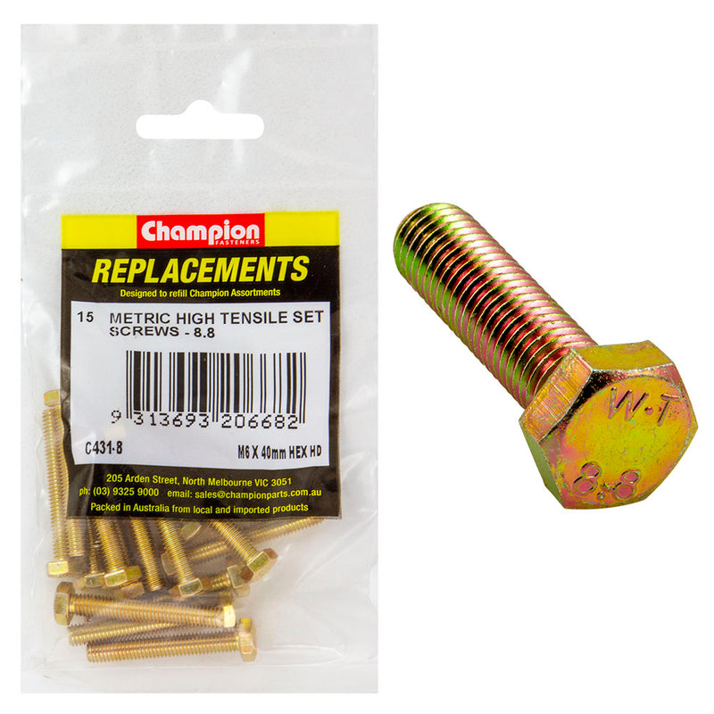 Champion M6 x 40mm x 1.00 Set Screw -Gr8.8 -15pk Default Title