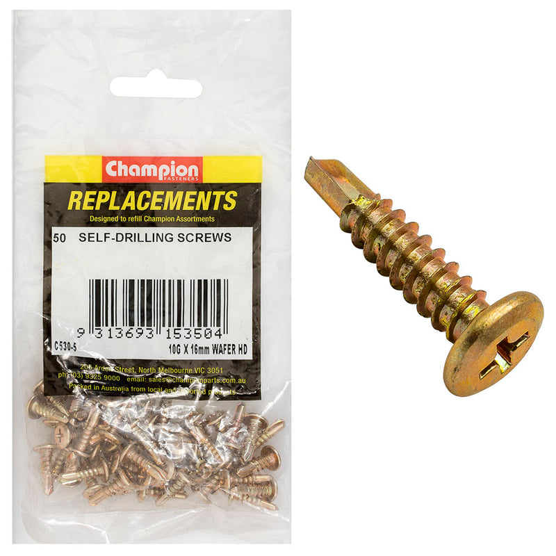 Champion 10G x 16mm Wafer Head S/Drilling Screw Ph -50pk Default Title