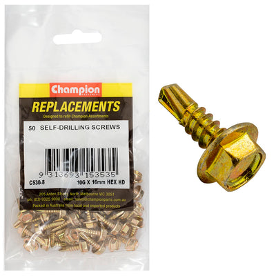 Champion 10G x 16mm Hex Head S/Drilling Screw Ph -50pk Default Title