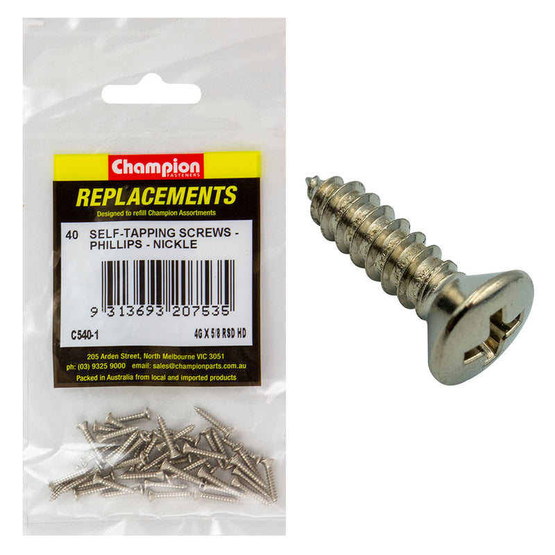 Champion 4G x 5/8in S/Tapping Screw Rsd Hd Phillips -40pk Default Title