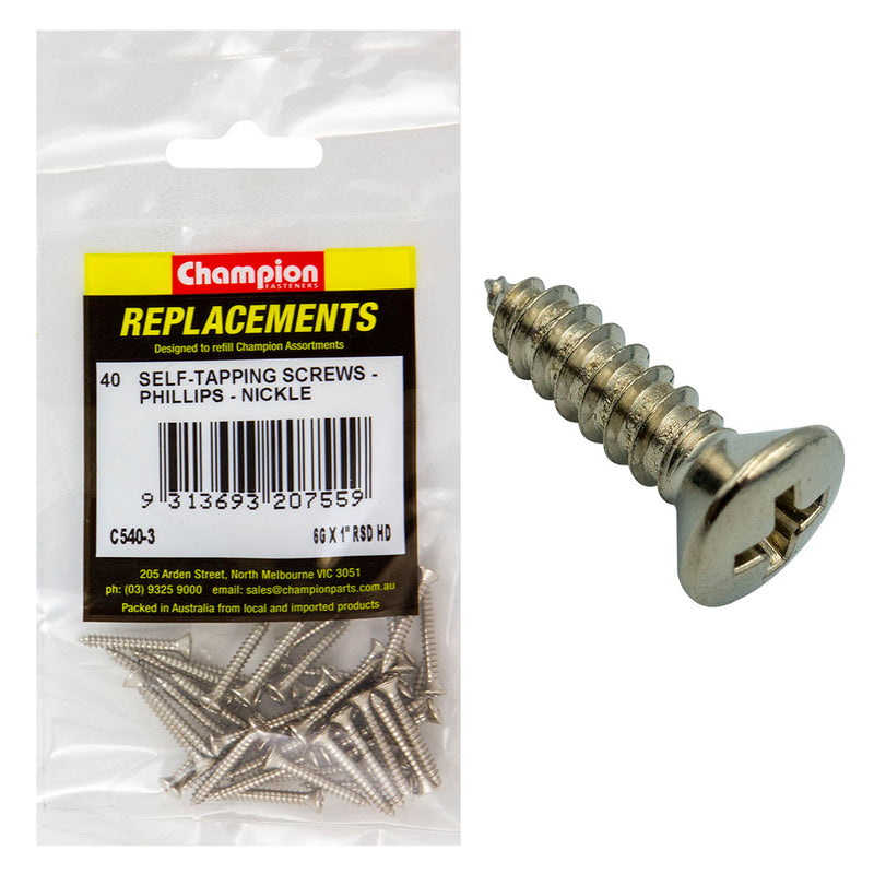 Champion 6G x 1in S/Tapping Screw Rsd Hd Phillips -40pk Default Title