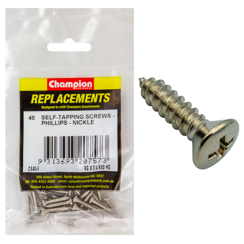 Champion 6G x 3/4in S/Tapping Screw Rsd Hd Phillips -40pk Default Title