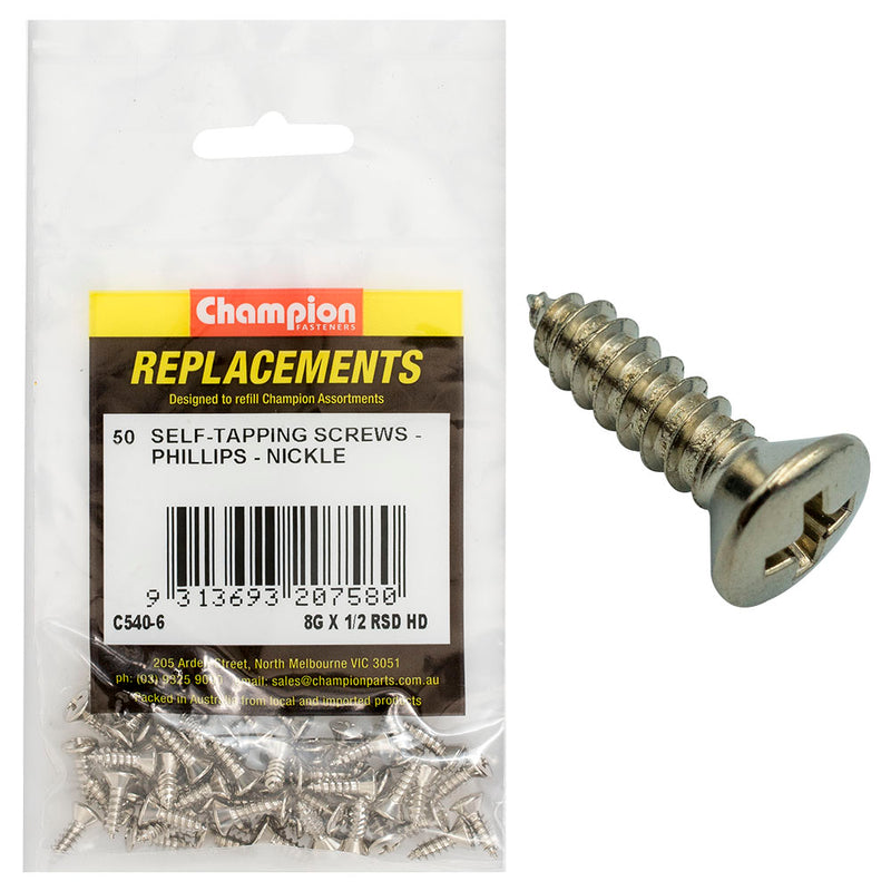 Champion 8G x 1/2in S/Tapping Screw Rsd Hd Phillips -50pk Default Title