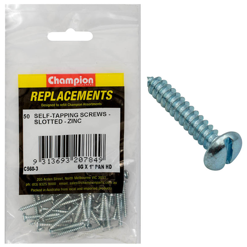 Champion 6G x 1in S/Tapping Screw Pan Head Slotted -50pk Default Title