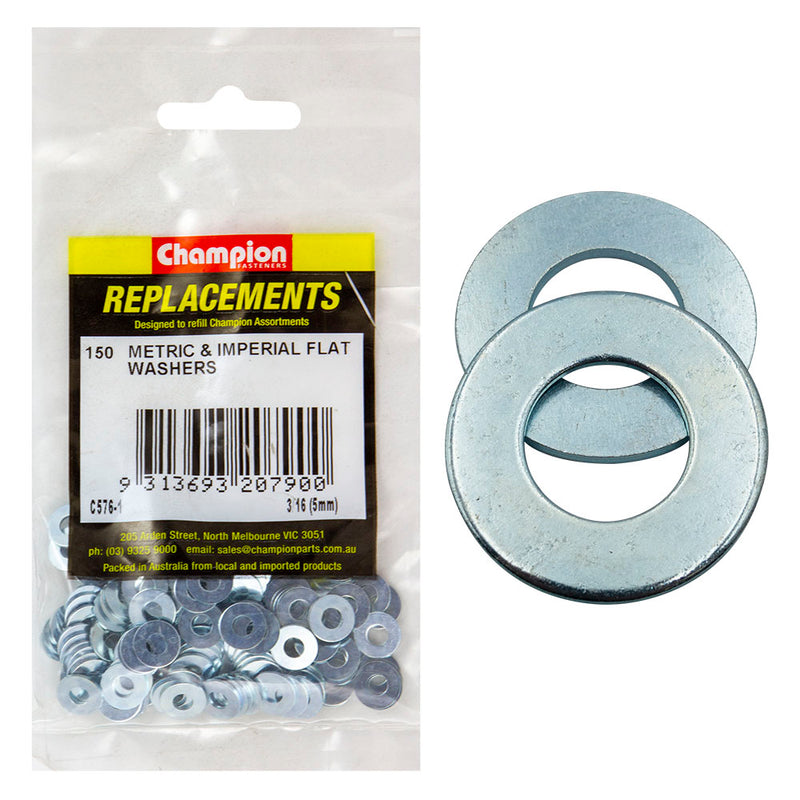 Champion 3/16in x 7/16in x 20G Flat Steel Washer -150pk Default Title