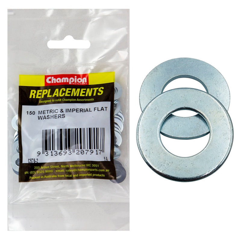 Champion 1/4in x 9/16in x 18G Flat Steel Washer -150pk Default Title