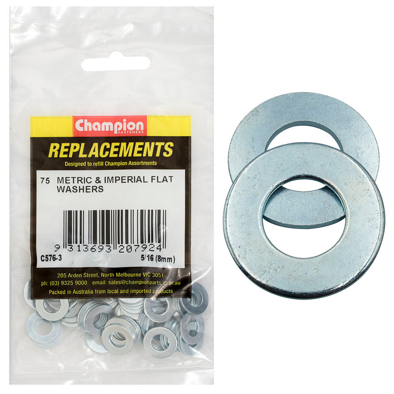 Champion 5/16in x 5/8in x 18G Flat Steel Washer -75pk Default Title