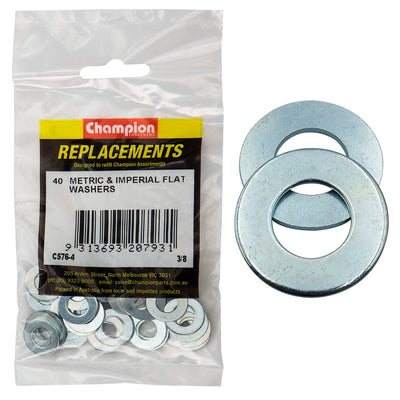 Champion 3/8in x 3/4in x 16G Flat Steel Washer -40pk Default Title