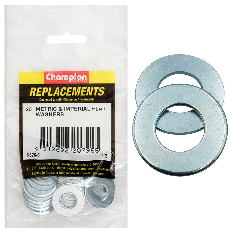 Champion 1/2in x 1in x 16G Flat Steel Washer -25pk Default Title