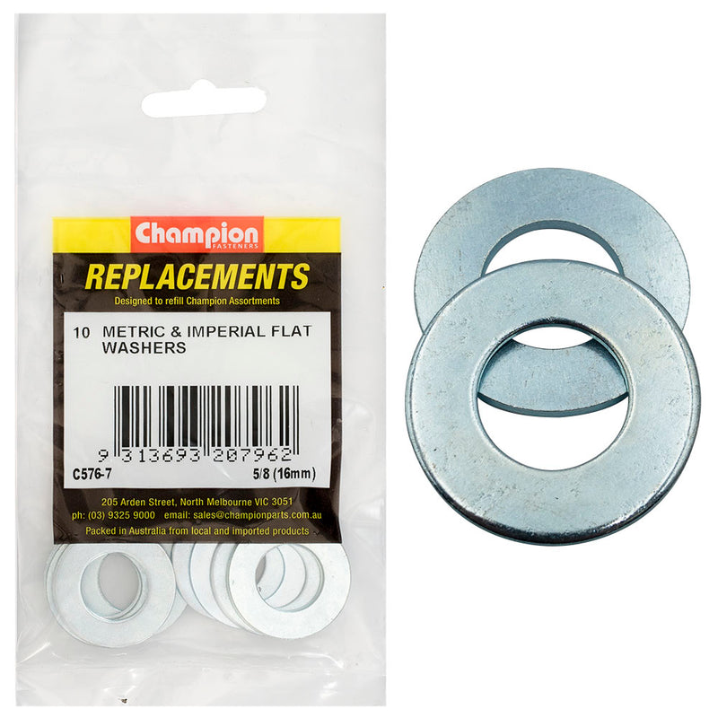 Champion 5/8in x 1-1/4in x 15G Flat Steel Washer -10pk Default Title