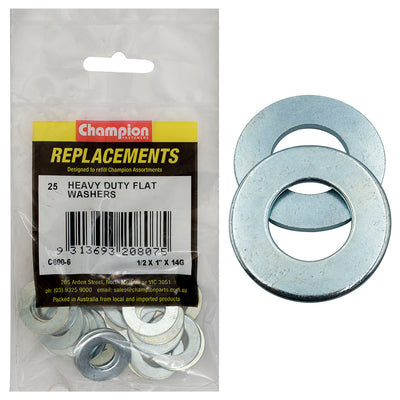 Champion 1/2in x 1in x 14G H/Duty Flat Steel Washer -25pk Default Title