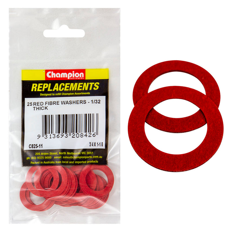 Champion 3/4in x 1-1/8in x 1/32in Red Fibre Washer -25pk Default Title