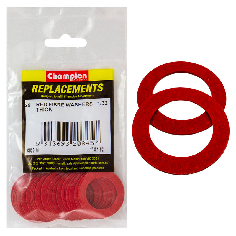 Champion 1in x 1-1/2in x 1/32in Red Fibre Washer -25pk Default Title