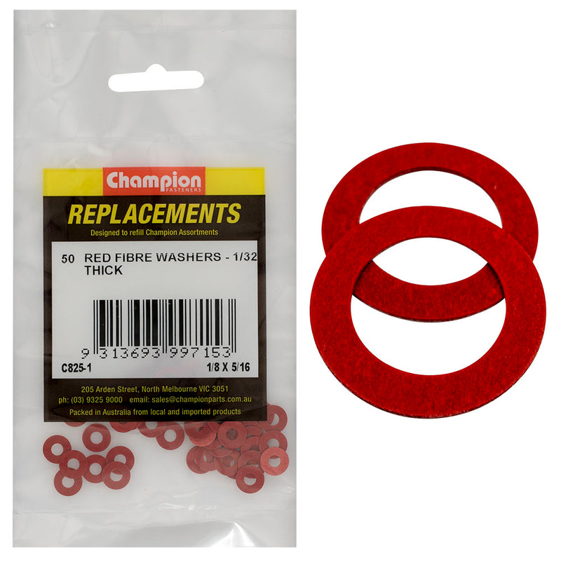 Champion 1/8in x 5/16in x 1/32in Red Fibre Washer -50pk Default Title