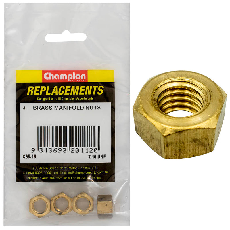 Champion 7/16in UNF Brass Manifold Nut -4pk Default Title