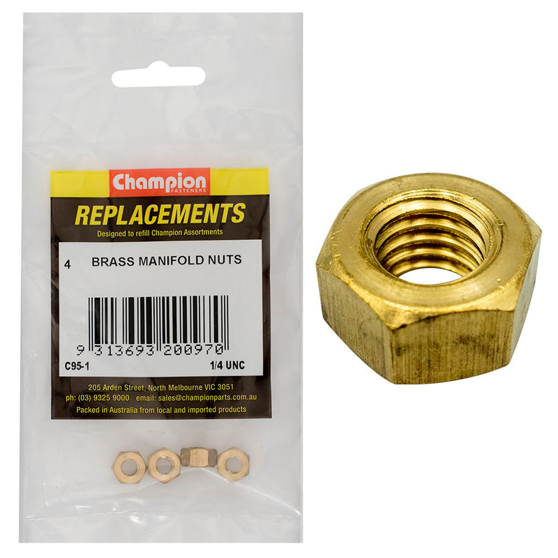 Champion 1/4in UNC Brass Manifold Nut -4pk Default Title