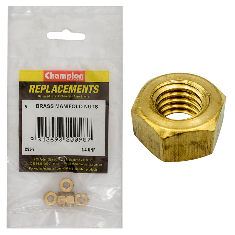 Champion 1/4in UNF Brass Manifold Nut -5pk Default Title