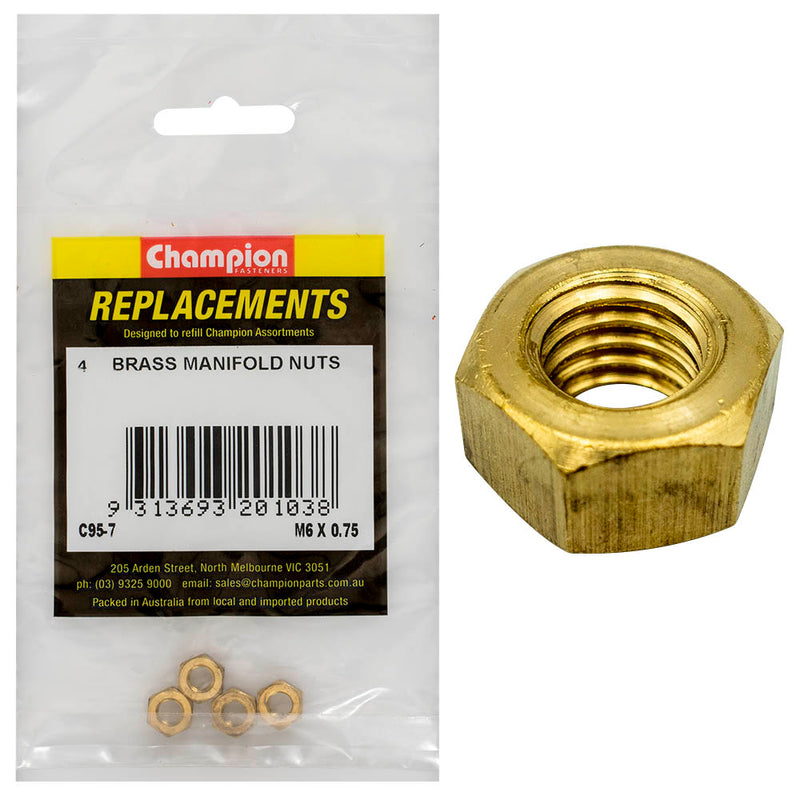 Champion M6 x 0.75mm Brass Manifold Nut -4pk Default Title