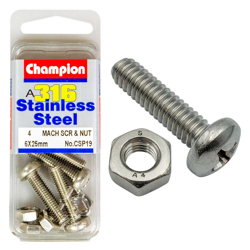 Champion 316/A4 Machine Set Screw & Nut - Pan 6 x 25 (A) Default Title