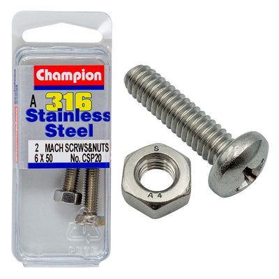 Champion 316/A4 Machine Set Screw & Nut - Pan 6 x 50 (A) Default Title