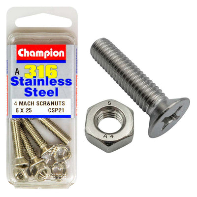 Champion 316/A4 Machine Set Screw & Nut - Csk 6 x 25 (A) Default Title