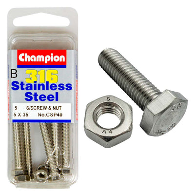 Champion 316/A4 Set Screw & Nut M5 x 35 (B) Default Title