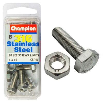 Champion 316/A4 Set Screw & Nut M6 x 16 (B) Default Title