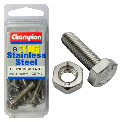 Champion 316/A4 Set Screw & Nut M6 x 25 (B) Default Title