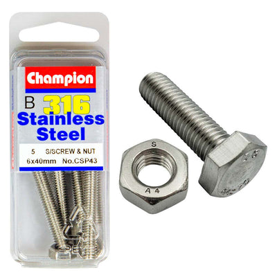 Champion 316/A4 Set Screw & Nut M6 x 40 (B) Default Title