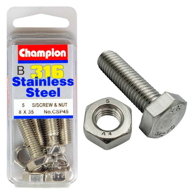 Champion 316/A4 Set Screw & Nut M8 x 35 (B) Default Title