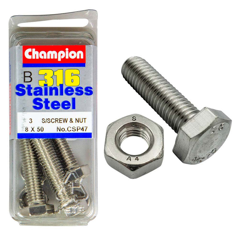 Champion 316/A4 Set Screw & Nut M8 x 50 (B) Default Title