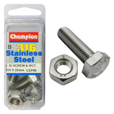 Champion 316/A4 Set Screw & Nut M10 x 25 (B) Default Title