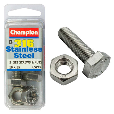 Champion 316/A4 Set Screw & Nut M10 x 35 (B) Default Title