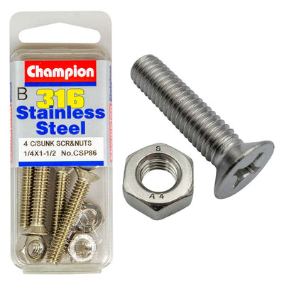 Champion 1/4in x 1-1/2in UNC CSK Set Screw 316/A4 (C) Default Title
