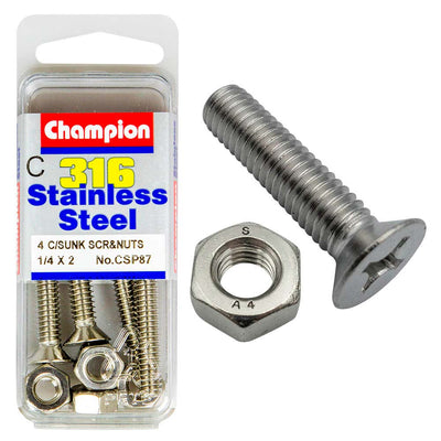 Champion 1/4in x 2in UNC CSK Set Screw 316/A4 (C) Default Title